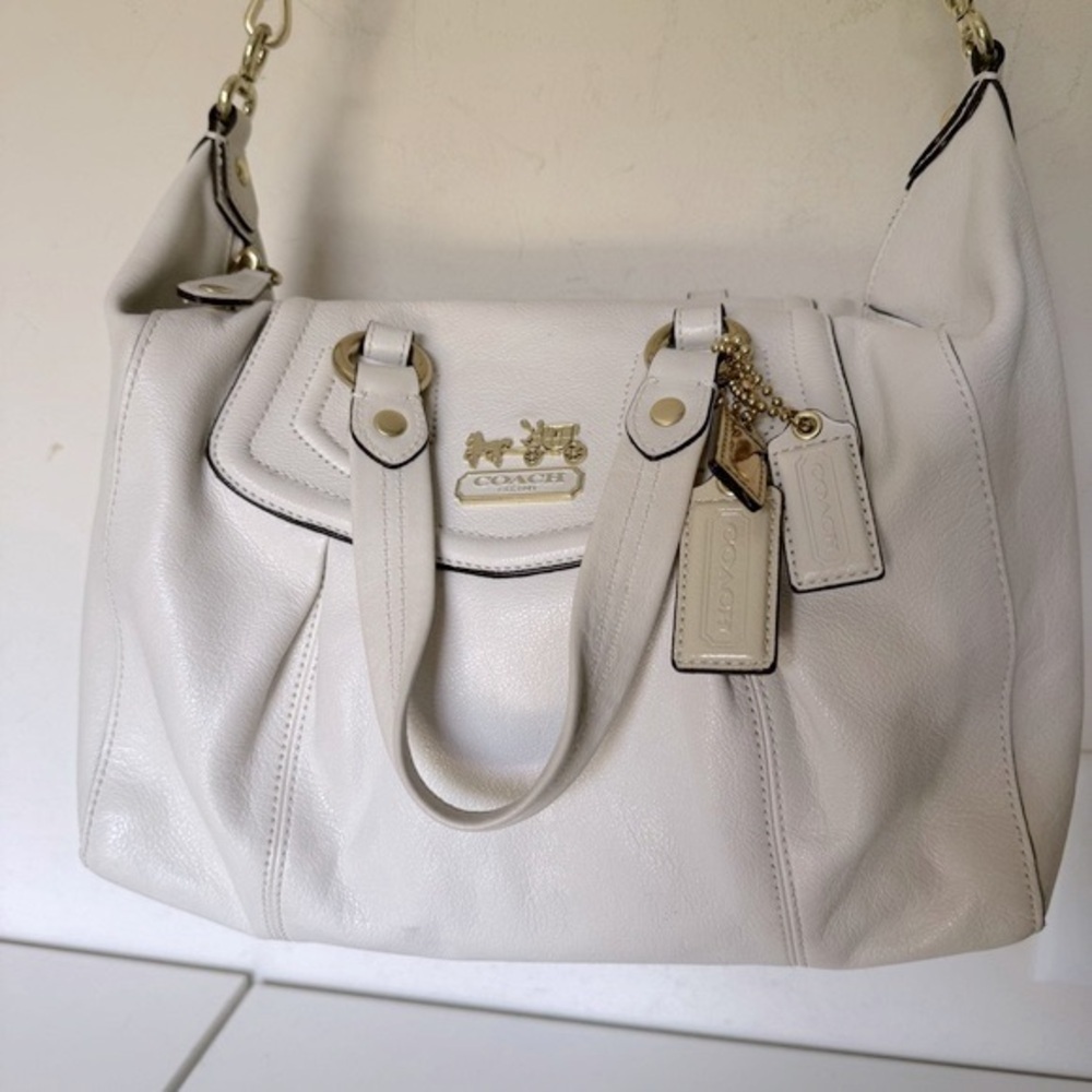 Coach Off White Leather Hobo Shoulder Bag Madison Sabrina Convertible Satchel - Picture 8 of 16